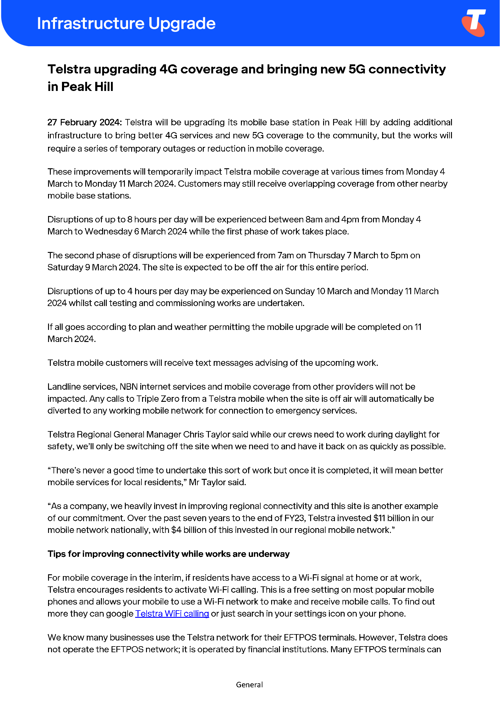 Telstra mobile to upgrade 4G and 5G Connectivity in Peak Hill March 2024_Page_1.png